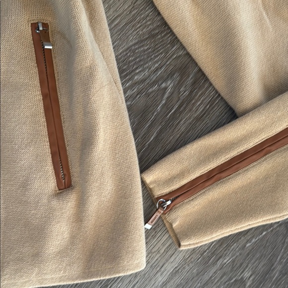 Lauren Ralph Lauren Brown Tan Knit Moto Cardigan Blazer Cotton Small Jacket - Picture 5 of 9